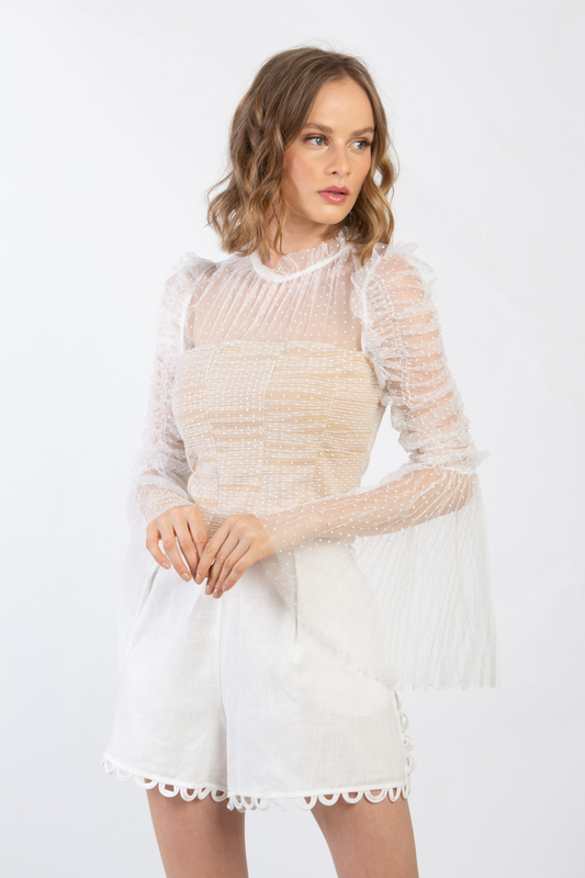 SMOCKED TULLE BLOUSE