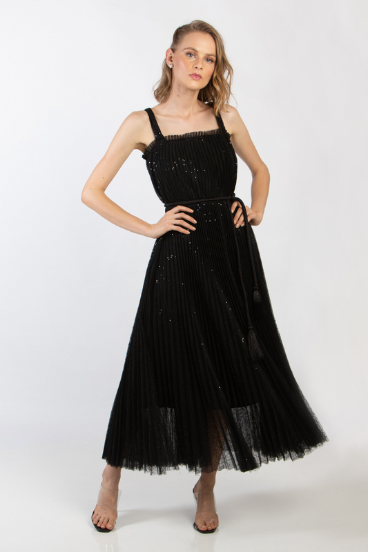 SEQUIN PLEATED DRESS