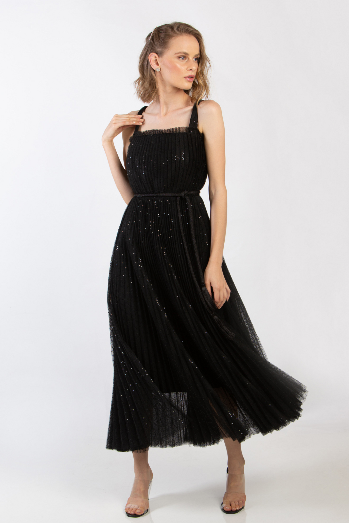 SEQUIN PLEATED DRESS